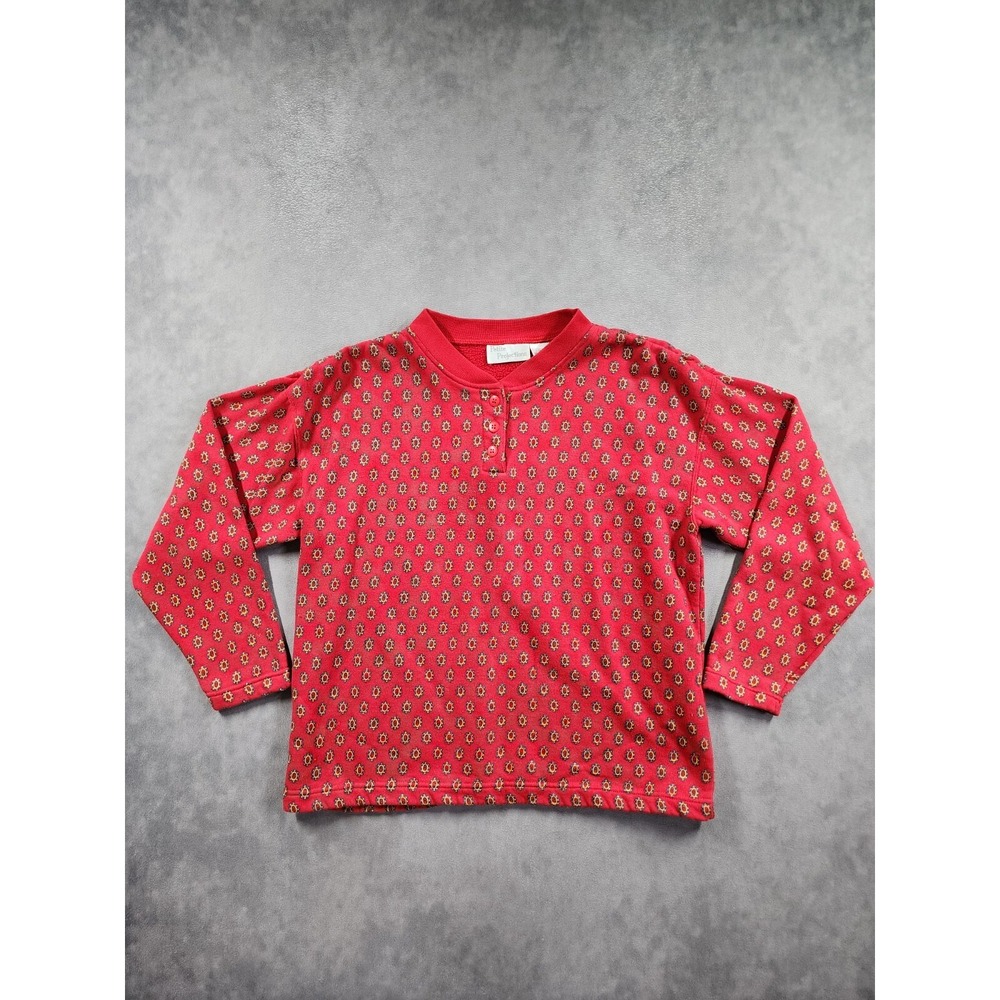 Petite Projections Sweatshirt Women's Medium Red Floral Fleece Lined Christmas